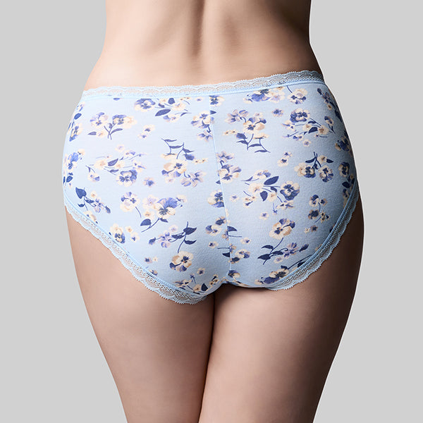 Classic Cotton Hi Cut Brief - Skyblue Pansy