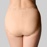 Micro & Lace Hi Cut Brief - Buff