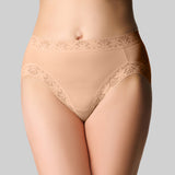 Micro & Lace Hi Cut Brief - Buff