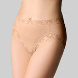 Micro & Lace Hi Cut Brief - Buff