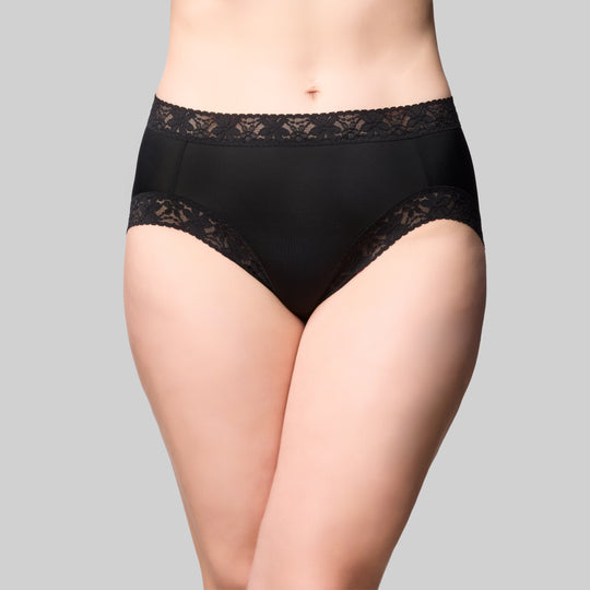 Cotton & Lace Hi Cut Brief - Black