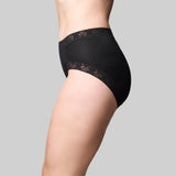Cotton & Lace Hi Cut Brief - Black