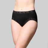 Cotton & Lace Hi Cut Brief - Black